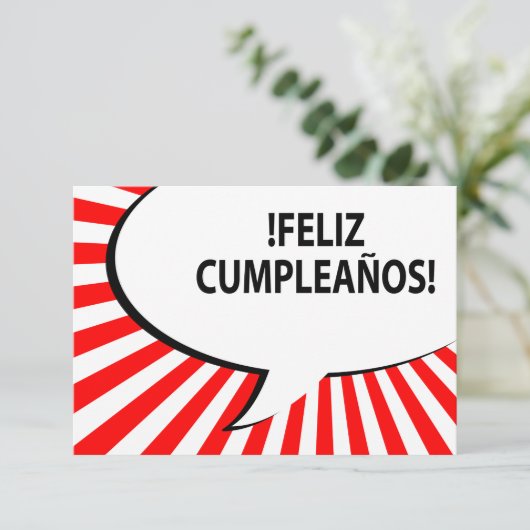 Feliz cumpleanos-Comic-Blase Einladung (Stehend Vorderseite)