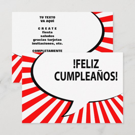 Feliz cumpleanos-Comic-Blase Einladung (Vorne/Hinten)