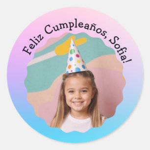 Feliz Cumpleaños Con Foto Colorido Personalizado Runder Aufkleber