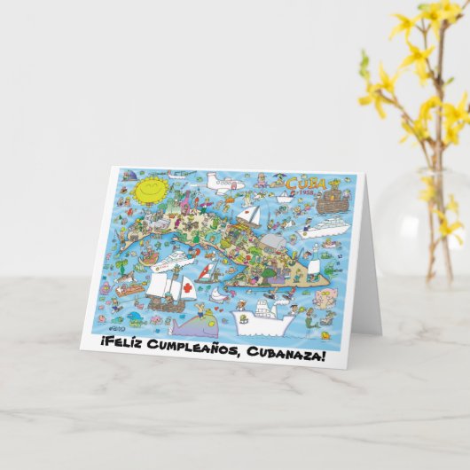 ¡ Felíz Cumpleaños, Cubanaza! Karte (Gelbe Blume)