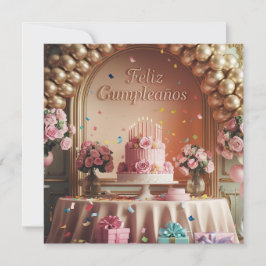 “Feliz Cumpleaños” Elegant Pink & Gold Birthday  Einladung