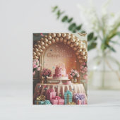 “Feliz Cumpleaños” Elegant Pink & Gold Birthday Postkarte (Stehend Vorderseite)