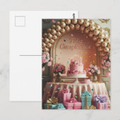 “Feliz Cumpleaños” Elegant Pink & Gold Birthday Postkarte (Vorne/Hinten)