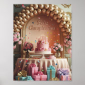„Feliz Cumpleaños“ Elegantes Rosa & Gold Geburtsta Poster (Vorne)