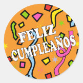 Feliz Cumpleanos Happy Birthday in Spanisch Runder Aufkleber (Vorderseite)