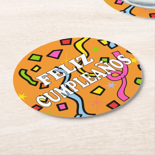 Feliz Cumpleanos Happy Birthday in Spanisch Runder Pappuntersetzer (Angewinkelt)