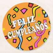 Feliz Cumpleanos Happy Birthday in Spanisch Runder Pappuntersetzer (Vorderseite)