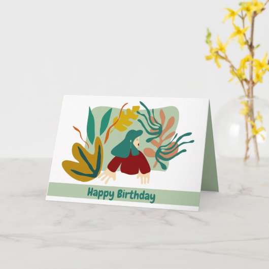 Feliz cumpleaños mujer con hojas matisse. karte (Gelbe Blume)