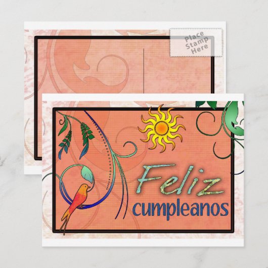 Feliz Cumpleanos Postkarte (Vorne/Hinten)