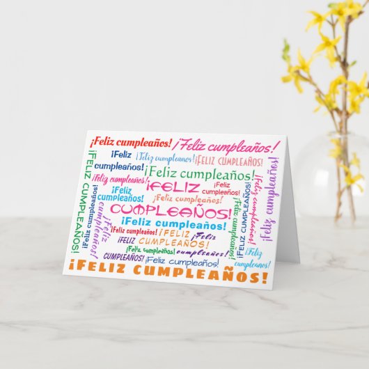 Feliz Cumpleaños Spanish Happy Birthday Word Cloud Karte (Gelbe Blume)