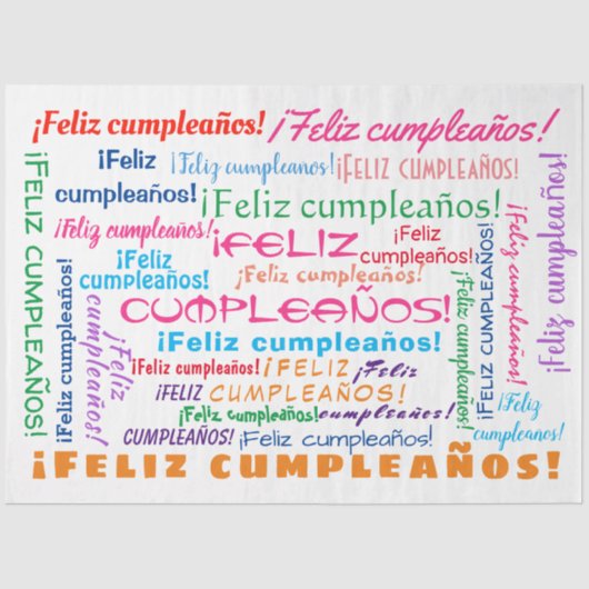 Feliz Cumpleaños Spanish Happy Birthday Word Cloud Seidenpapier (Vorderseite)