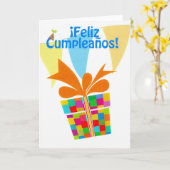 ¡Feliz Cumpleaños with gift package, bunting Karte (Gelbe Blume)