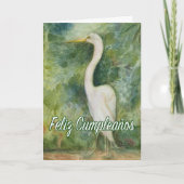 Feliz Cumpleños Garza blanca Egret Spanish B-Day Karte (Vorderseite)