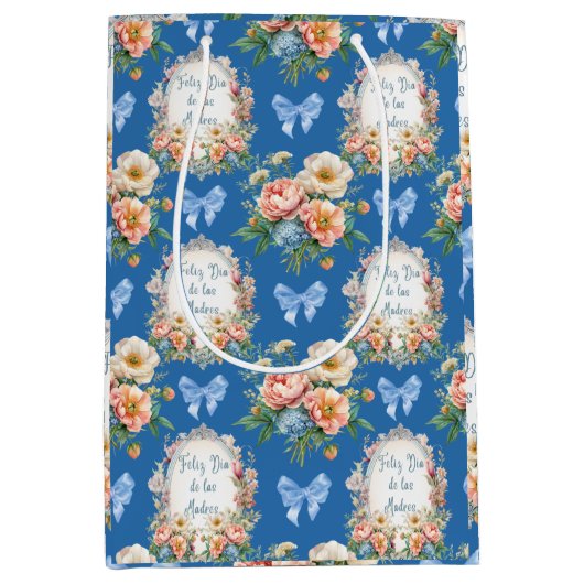 Feliz Dia De Las Madres Azul Ceruleo Mittlere Geschenktüte (Vorderseite)