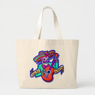 Feliz Dia De Muertos mit Skeleton Gitarre spielen Jumbo Stoffbeutel