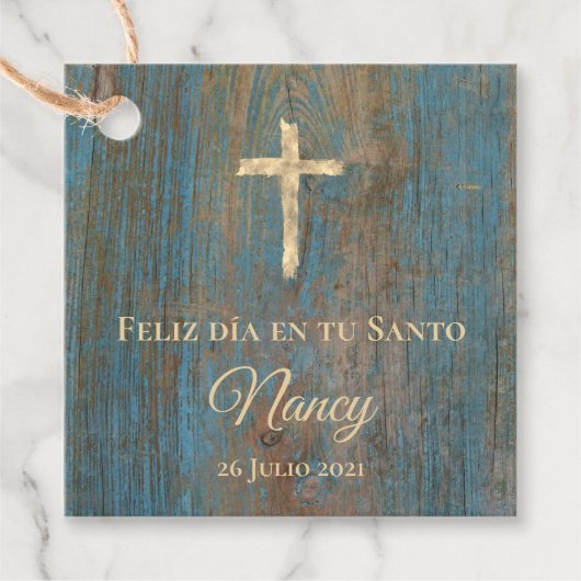 Feliz dia en tu Santo Geschenkanhänger (Vorderseite)