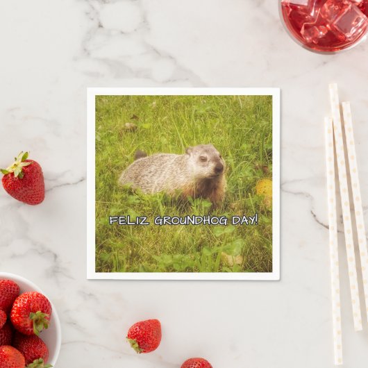 Feliz Groundhog Day Serviette (Beispiel)