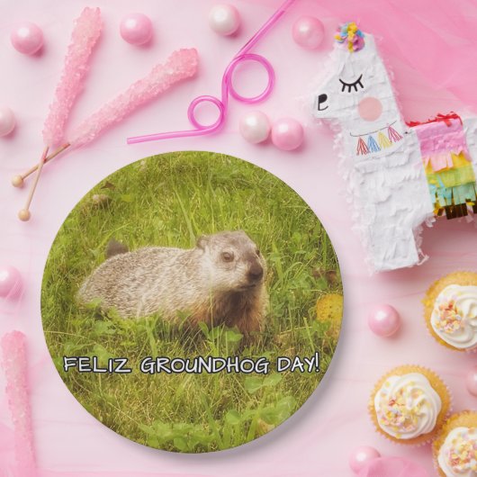 Feliz Groundhog Day - Teller auf Papier (Party)
