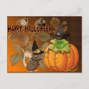 Feliz Halloween, Ratone, Calabazas und Ranas Postkarte