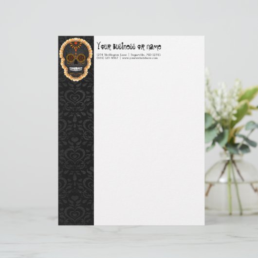 Feliz Muertos - Custom Sugar Skull Letterhead Briefbogen (Stehend Vorderseite)