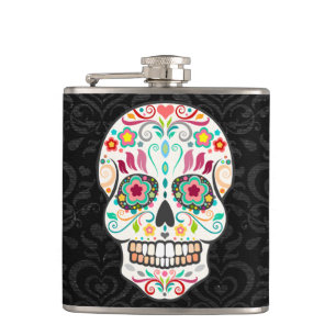 Feliz Muertos - festliche Zuckerschädel-Flasche Flachmann