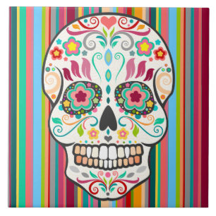 Feliz Muertos - festliche Zuckerschädel-Fliese Fliese