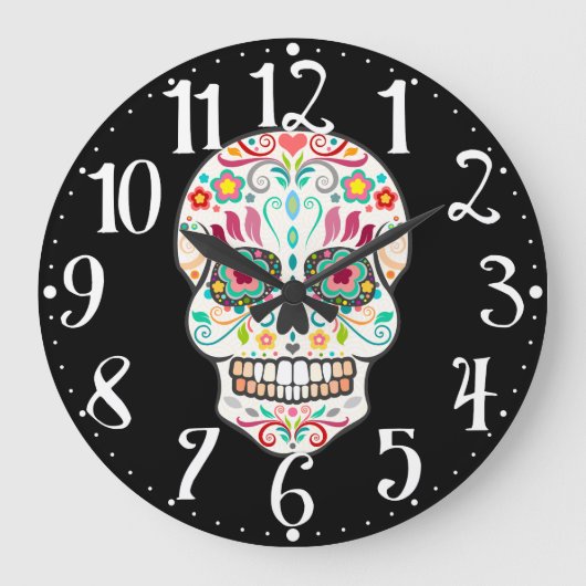 Feliz Muertos - glückliche Zuckerschädel-Wanduhr Große Wanduhr (Vorderseite)