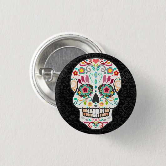 Feliz Muertos - Happy Sugar Skull Button Button (Vorne & Hinten)