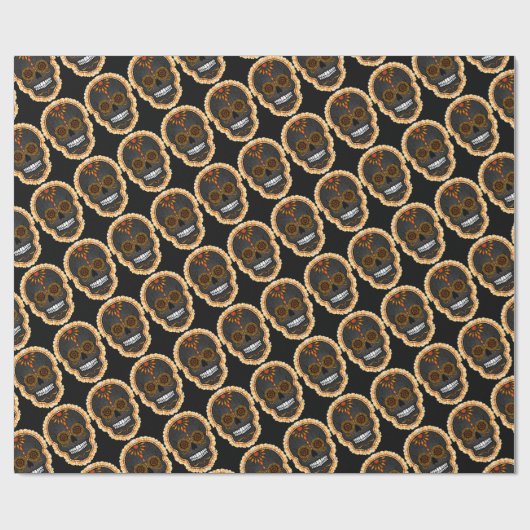 Feliz Muertos - Happy Sugar Skulls Wrapping Paper Geschenkpapier (Flach)