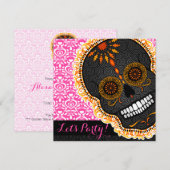 Feliz Muertos Orange gekippter Zuckerschädel auf Einladung (Vorne/Hinten)