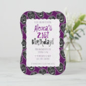 Feliz Muertos schwarze Zuckerschädel auf Lila Einladung (Stehend Vorderseite)