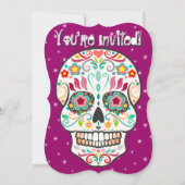 Feliz Muertos Skulls über Lila Einladungen (Rückseite)