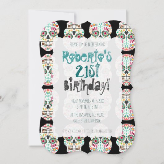 Feliz Muertos Skulls über Schwarze Einladungen (Vorderseite)