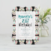 Feliz Muertos Skulls über Schwarze Einladungen (Stehend Vorderseite)