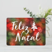 Feliz Natal bokeh Baumlichter Einladung (Stehend Vorderseite)