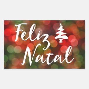 Feliz Natal bokeh Baumlichter Rechteckiger Aufkleber