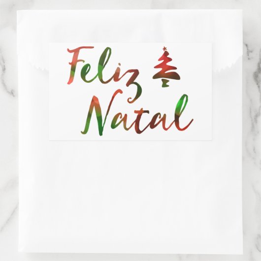 Feliz Natal bokeh Baumlichter Rechteckiger Aufkleber (Tasche)