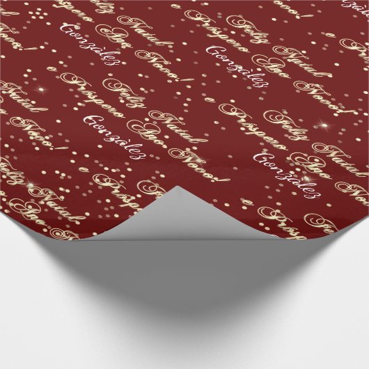 Feliz Natal e Prospero Ano Novo Name Burgundy Geschenkpapier (Ecke)