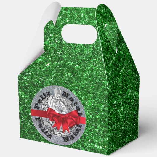 Feliz Natal Green Silver Red Favor Box Geschenkschachtel (Rückseite)