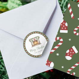 Feliz Natal - Lareira de Natal Aquarela Runder Aufkleber