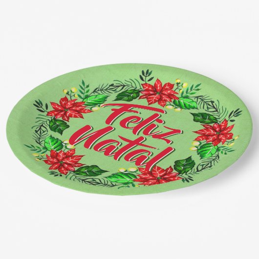Feliz Natal Portugiesisch Frohe Weihnachten 9" Pappteller (Schrägansicht)