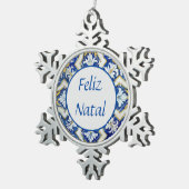 Feliz Natal Snowflake Pewter Christma Schneeflocken Zinn-Ornament (Rechts)