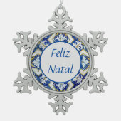 Feliz Natal Snowflake Pewter Christma Schneeflocken Zinn-Ornament (Vorderseite)