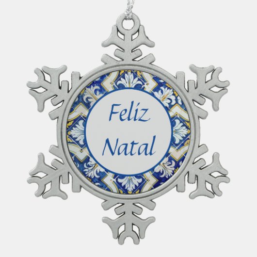 Feliz Natal Snowflake Pewter Christma Schneeflocken Zinn-Ornament (Vorderseite)