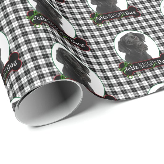 Feliz Naughty Black Lab Geschenkpapier (Rolleneckpunkt)