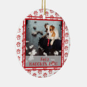 Feliz Naughty Dog Red Paw Print Foto Keramik Ornament (Rechts)