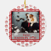Feliz Naughty Dog Red Paw Print Foto Keramik Ornament (Hinten)