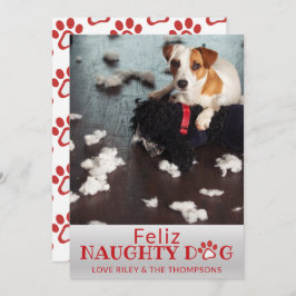 Feliz Naughty Dog Red Paws Pet Foto Holiday Card Feiertagskarte