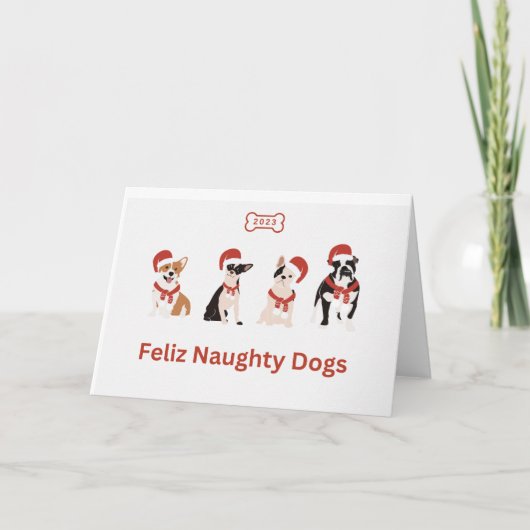 Feliz Naughty Dogs Grußkarte Dankeskarte (Vorderseite)