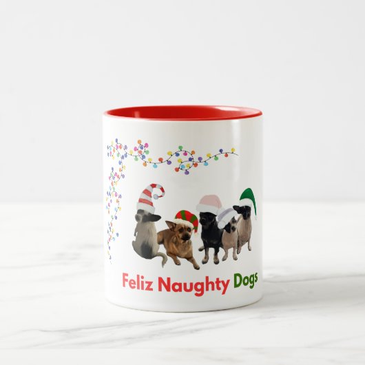 Feliz Naughty Dogs Weihnachtsfeiertage Tasse (Mittel)